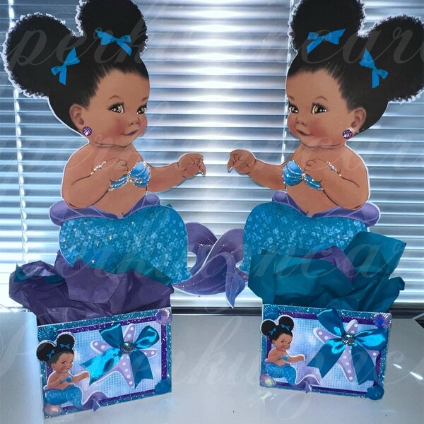 Baby shower birthday mermaids   centerpieces afro puff   turquoise purple teal lavender baby shower birthday party