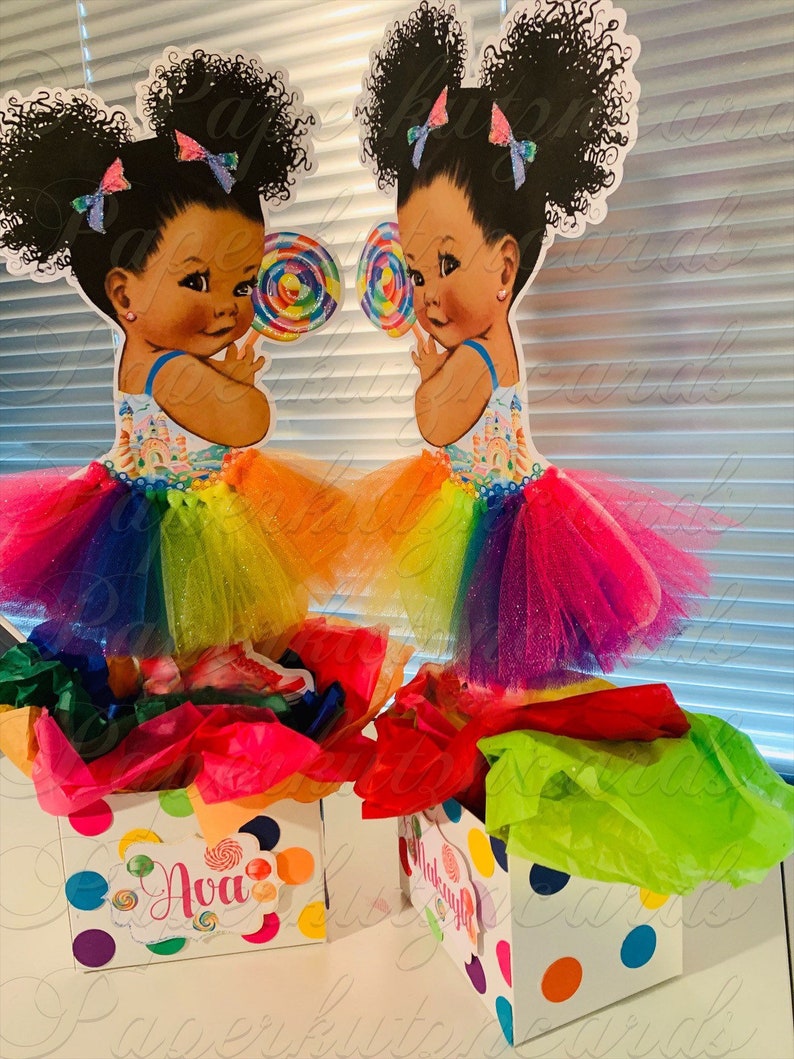 Baby Shower Candy Rainbow Centerpieces Afro Puff African Etsy