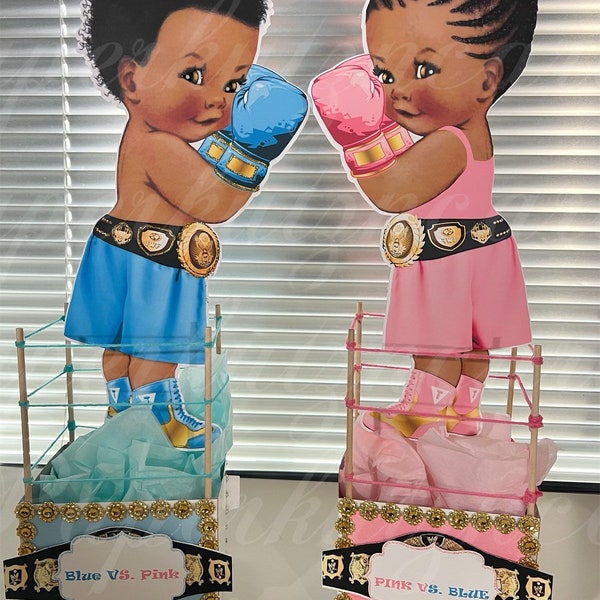 Gender  reveal decorations  boxing ring baby shower blue vs pink ? African american centerpiece  baby girl boy table decorations party