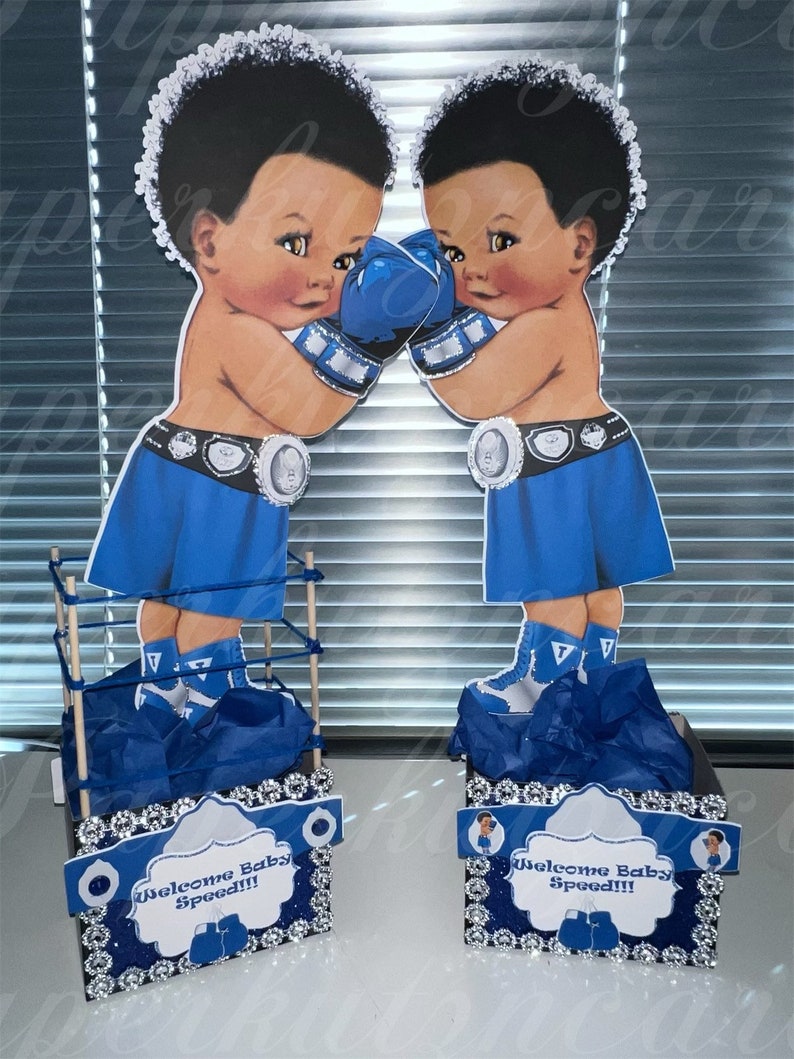 Baby Shower Boy Boxing Theme Blue Baby Boy Baby Shower Gender Etsy