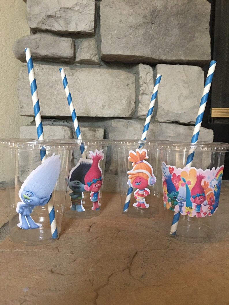 Trolls 10oz clear plastic party cup birthday trollsrainbow Etsy
