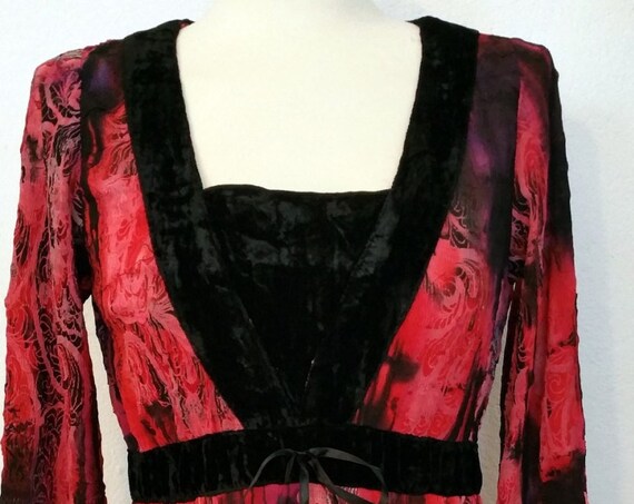 LILY VELVET  - Red Tunic with Black Velvet Detail