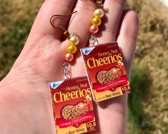 Cereal Earrings, cheerios, fun earrings, quirky earrings, dangle earrings, conversation earrings, foodie, cereal lover, snack time, funny