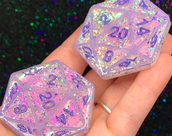 BEAUTIFUL HOLO and SPARKLY D20 piece, magnet or pin, D20 magnet, D20 pin, D20, nerdy magnets, nerdy pins, DnD accessories, Dnd magnet,