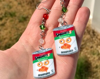 SpaghettiOs inspired earrings, Spaghettio earrings, Mini Food, Fun earrings, quirky earrings, fun dangle earrings,pasta earrings,pasta lover