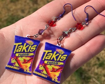 TAKIS, Taki earrings, Taki lover, snack earrings, fun earrings, dangle earrings, quirky earrings, chips, chip earrings, food earrings, HOT