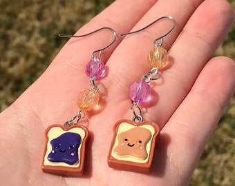 PEANUT BUTTER JELLY time, peanut butter and jelly sandwich earrings, pb&j, pbj earrings, peanut butter, jelly, fun earrings