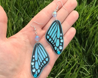 Blue wing earrings, butterfly earrings, fairy earrings, blue wings, blue earrings