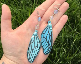 BLUE butterfly FAIRY earrings, color shift, blue wings