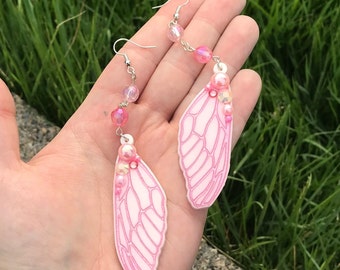 Pink fairy wings, fairy earrings, pink earrings, butterfly, pink butterfly, magical earrings, mystical earrings