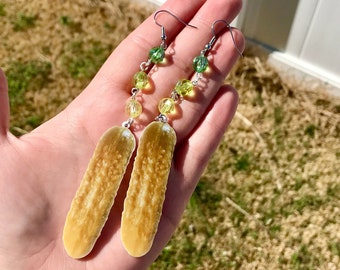 PICKLE earrings, fun earrings, dangle earrings, fun dangle earrings, pickles, pickle lover, pickle jewelry, pickle fun,quirky jewelry,foodie