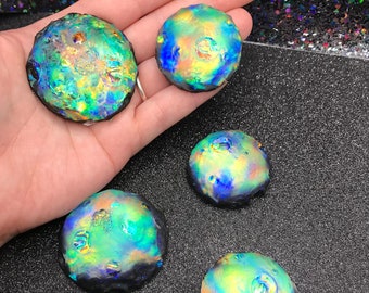 MOON MAGNET, magical moon magnet, opal moon, druzy crystal moon, iridescent, beautiful, mesmerizing