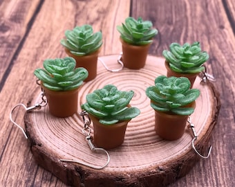 Succulent earrings, green succulent, faux succulent, plant jewelry, plant lover, nature lover, succulent, fun earrings, plant earrings,plant