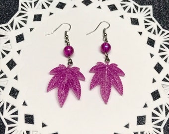 small purple 420 earrings