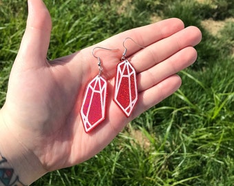 Red crystal earrings, red sparkly earrings, resin, resin earrings,