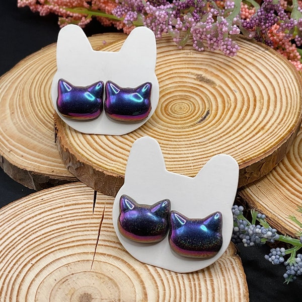 CHROME KITTY studs, cat earrings, cat head studs,cat head, cat jewelry,earrings of the day,statement earrings, pretty kitty, cat accessories