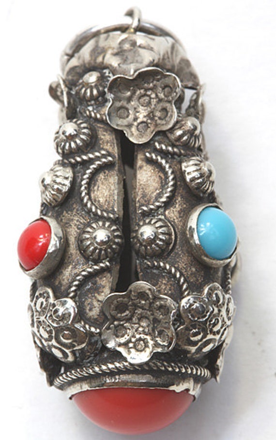 Rare Antique Silver Pendant / Charm with multi col