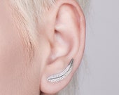 Silver Ear Climbers - silver stud earrings , climbing earrings , ear cuffs , feather earrings , women 39 s earrings