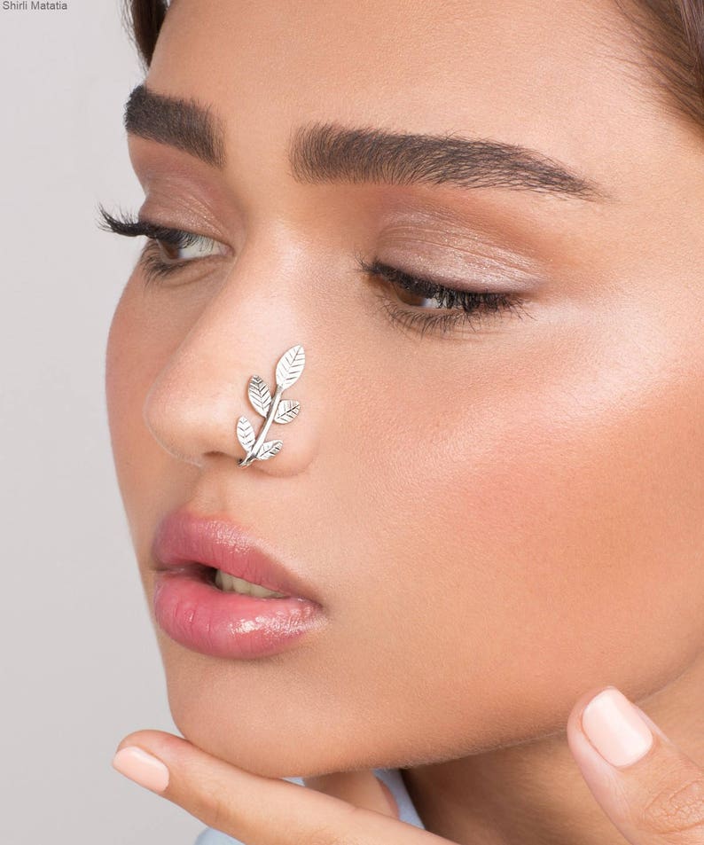 Long Faux Leaves Nose Ring silver faux nose ring fake nose Etsy