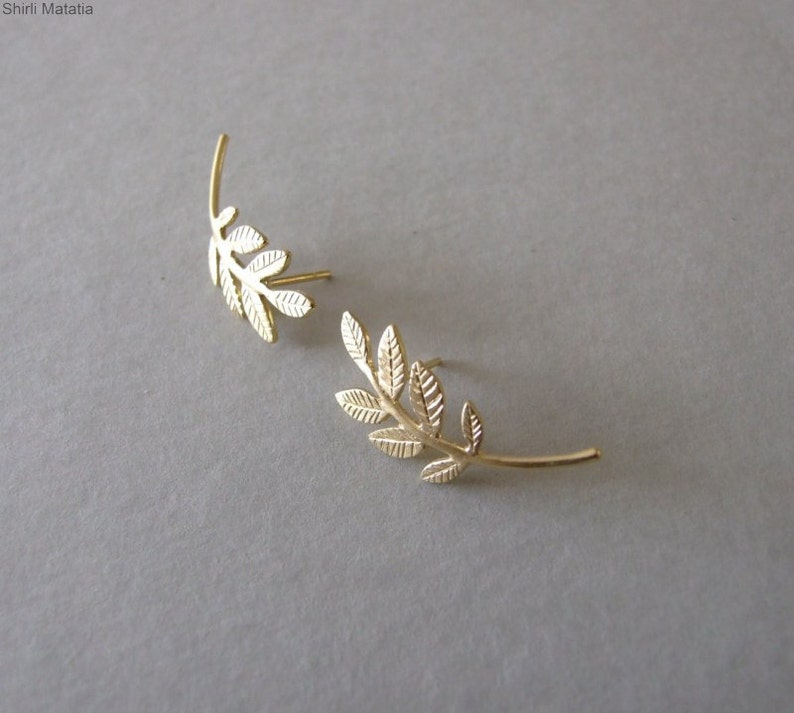 Gold Plated Silver Stud Leaves Earrings Stud Earrings Ear Etsy
