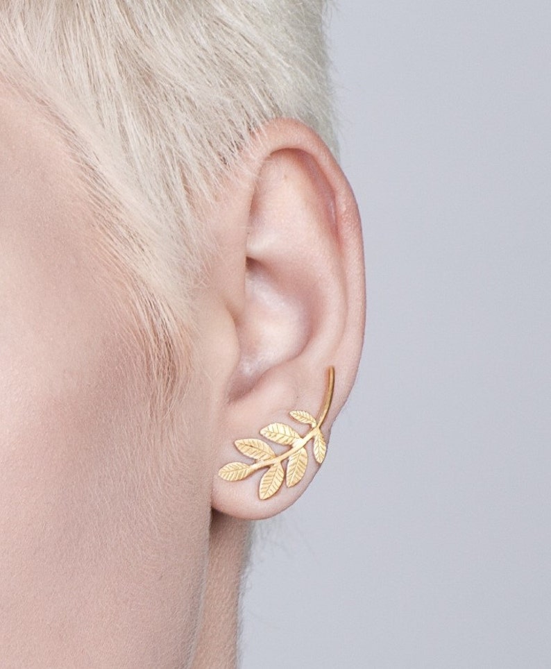 Gold Plated Silver Stud Leaves Earrings Stud Earrings Ear Etsy