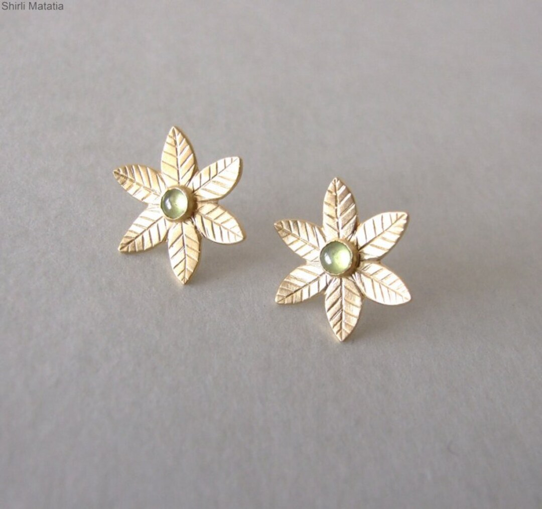 Gold Flower Earrings With Peridot Flower Earrings Gold - Etsy UK