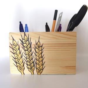 Holz Gebrannter Stifte Halter: Weizen Design Pyrographie Stift Organizer