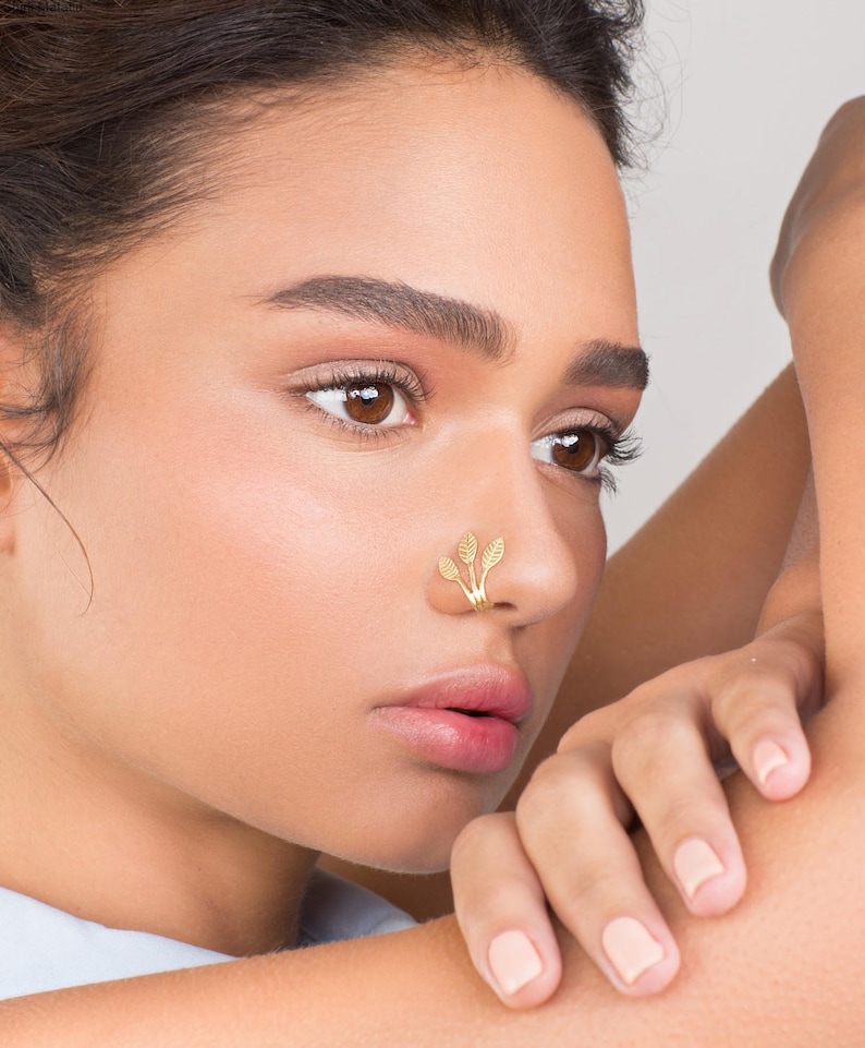 Gold Fake Nose Ring Faux Nose Ring Fake Nose Hoop Leaves Etsy