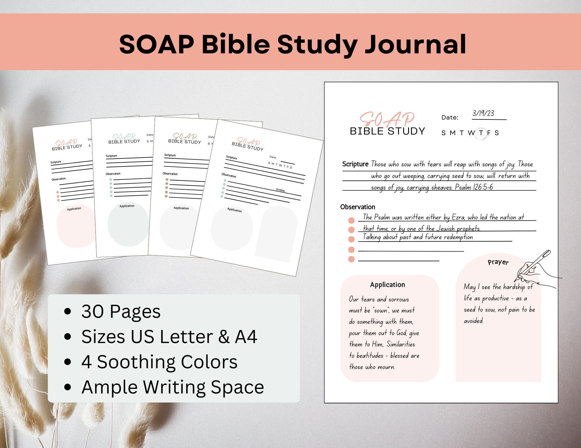 Plantilla de estudio bíblico, estudio bíblico SOAP, imprimible, diario de estudio bíblico imprimible, diario digital de estudio bíblico