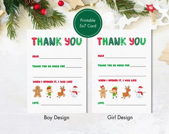 Christmas Kids Thank You Card | Printable | Fill In The Blank | Christmas Kids Thank You Cards