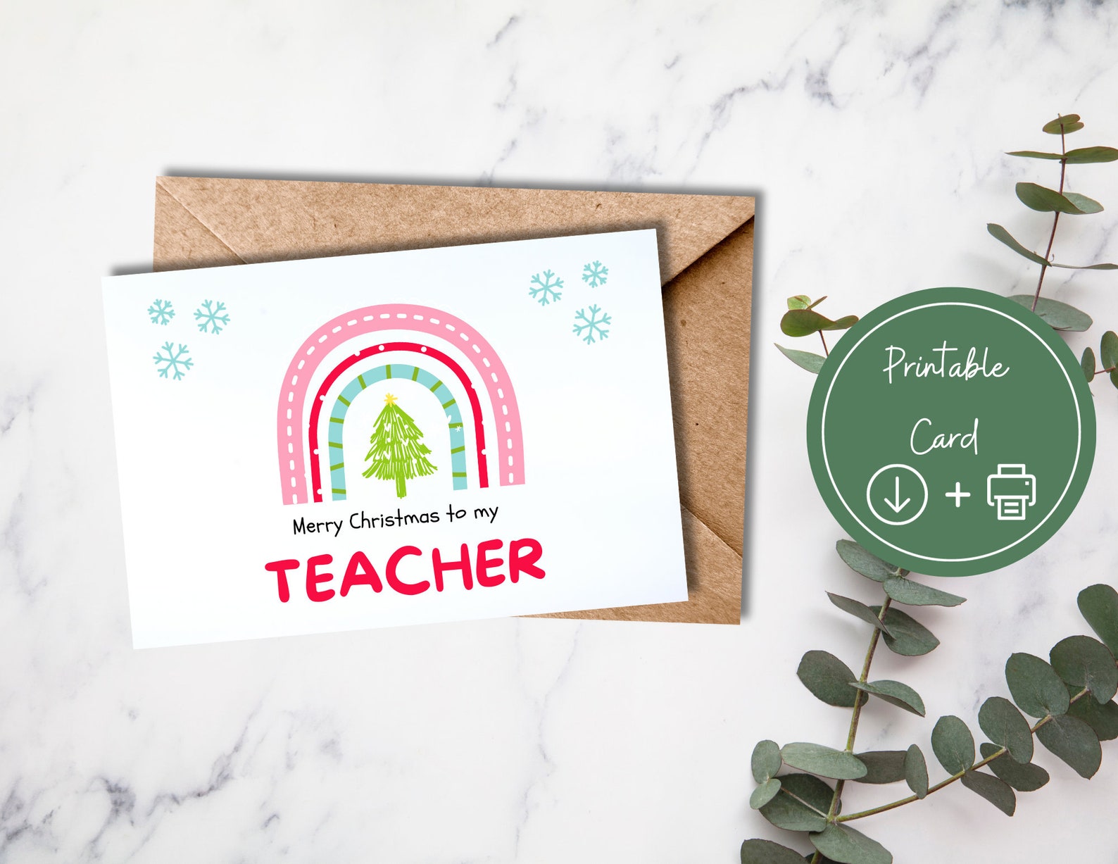 Teacher Christmas Card, Printable Christmas Card, Holiday Card, Teacher