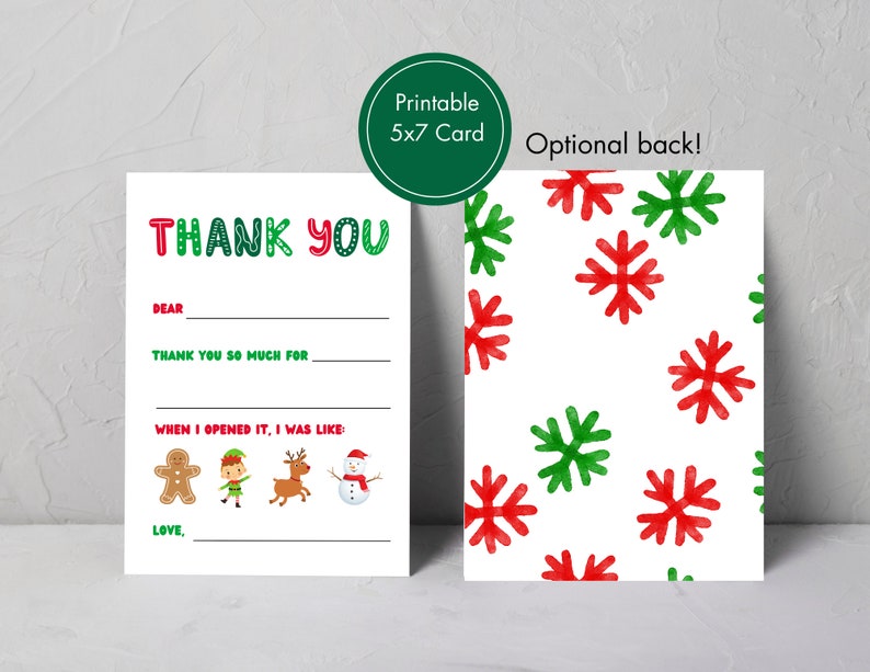 Christmas Kids Thank You Card | Printable | Fill in the Blank ...