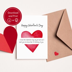 Carte de sympathie imprimable pour la Saint-Valentin, Carte de condoléances pour la Saint-Valentin, Penser à vous, Carte de la Saint-Valentin, Perte, Chagrin, Deuil, Saint-Valentin