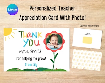 Teacher Appreciation Card With Child Photo, Editable Template, Photo Card, Teacher Appreciation Gift