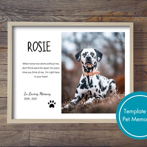 Editable Pet Memorial Template, Pet Memorial Wall Decor, Pet Portrait Memorial, Pet Memorial Personalized, DIY