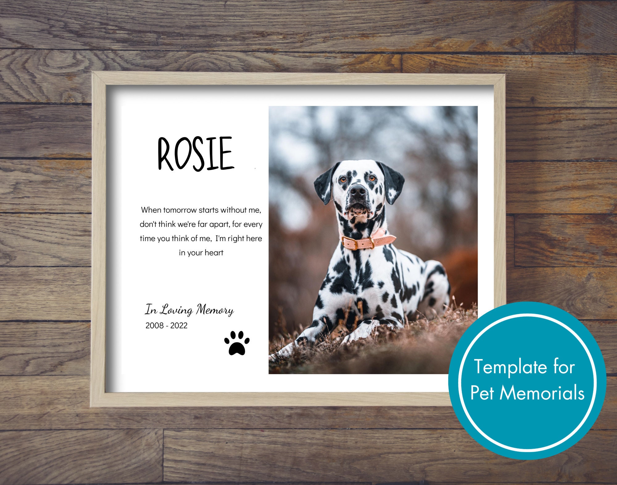 Editable Pet Memorial Template, Pet Memorial Wall Decor, Pet Portrait Memorial, Pet Memorial Personalized, DIY