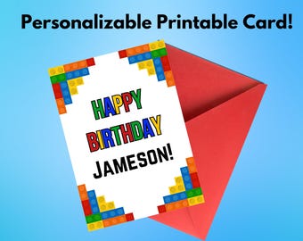 Customizable Building Bricks Birthday Card, Building Blocks Card, Template, Personalizable, Editable, Digital Download, Boy Birthday Card