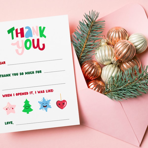 Christmas Kids Thank You Card | Printable | Fill In The Blank | Christmas Kids Thank You Cards