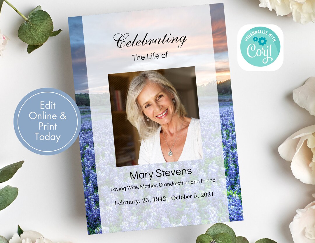 Funeral Program Template, Wildflowers, Floral, Memorial Program