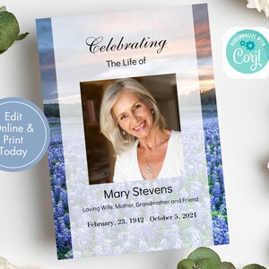 Funeral Program Template, Wildflowers, Floral, Memorial Program Template, Funeral Program For A Woman, Editable, Customizable, Personalize