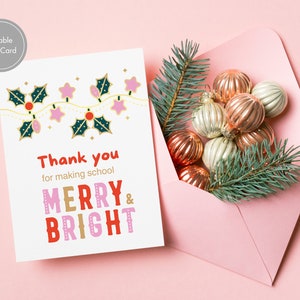 Tarjeta navideña para maestros, tarjeta navideña imprimible, día festivo, tarjeta para maestros, director, tarjeta navideña para maestros, tarjeta digital, guardería, bibliotecario