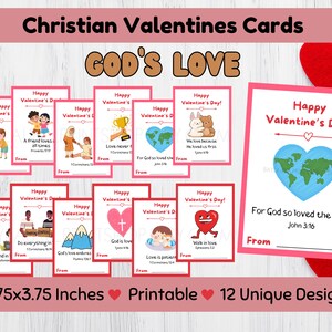 Cartões cristãos de dia dos namorados para crianças, para impressão, versículos bíblicos dos namorados, download digital, cartões com escrituras