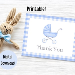 Tarjetas de agradecimiento imprimibles para baby shower, descarga digital, tarjetas de guardería, notas de agradecimiento de baby shower azul