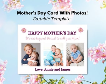 Mother's Day Card With Photo, Printable, Mothers Day Gift With Photo, Editable Template, Photo Card, Mother's Day Card For Grandmother
