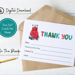 Tarjeta de agradecimiento para niños de Navidad / Imprimible / Rellene el espacio en blanco / Tarjetas de agradecimiento para niños de Navidad