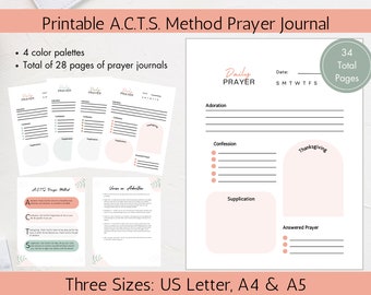 Diario de oración imprimible, Diario de oración ACTS, Diario de oración digital, Diario devocional, Regalo de estudio bíblico, Planificador imprimible de oración diaria