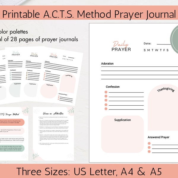 Printable Prayer Journal, ACTS Prayer Journal, Digital Prayer Journal, Devotional Journal, Bible Study Gift, Daily Prayer Printable Planner