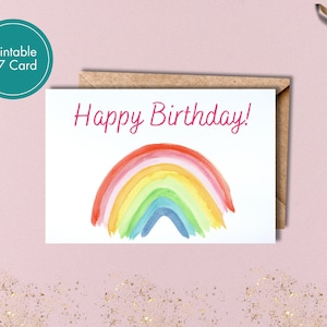 Druckbare Regenbogen Geburtstagskarte, digitaler Download, bedruckbar, Mädchen Geburtstagskarte, Kindergeburtstag, Regenbogen