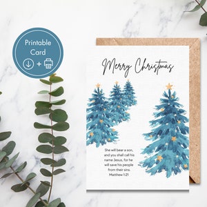 Tarjeta imprimible de Navidad cristiana Tarjeta de Navidad religiosa Tarjeta de felicitación navideña Tarjeta de las Escrituras Verso Biblia Descarga digital