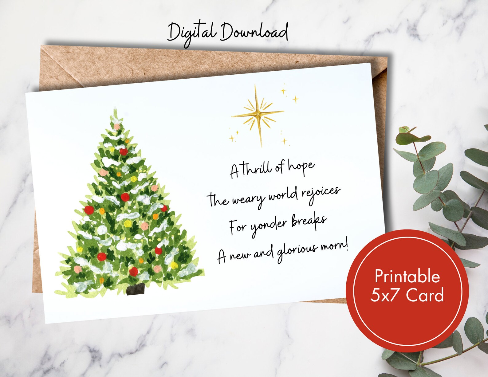 Christian Christmas Card, Printable, Religious Christmas Card, Digital